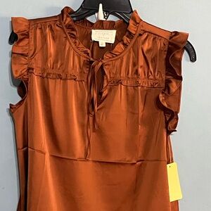 SELLING FLOWER & FEATHER BLOUSE SIZE SMALL COLOR HOT BROWN SLEEVELESS NWT